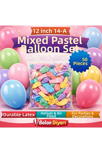 BALON DİYARI 12 Inch 14-A Mixed Pastel Balloons 100Pcs |   Party Birthday Dec...