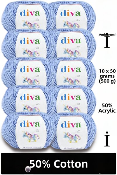 Diva İplik Divagurumi 214 Bebe Blue (Pachet de 10) - 500 Gr - Fir Amigurumi