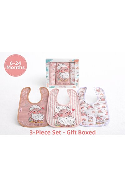 Mou&Kou 6-24 Months Baby Food Bib Set of 3, Waterproof Baby Girl Food Bib Set