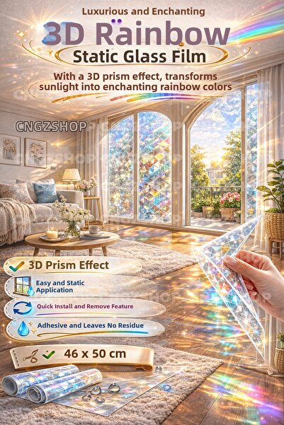 CNGZSHOP 3D Rainbow Static Glass Film 46x50 cm – Αυτοκόλλητη διακοσμητική μεμ...