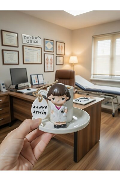 RivelCandle Porcelain Turkish Coffee Cup with a Figure of a Female Health Wor...