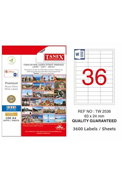Tanex ملصق ليزر 100 YP 63x24 نسخة ليزر نافثة للحبر TW-2536