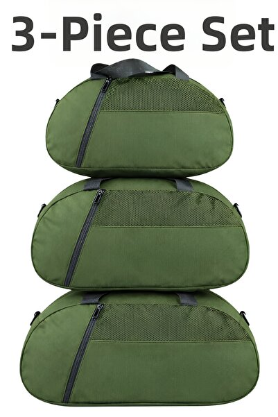 KAFF حقيبة سفر كاكي مكونة من 3 قطع مع جيب أمامي وحزام كتف قابل للتعديل