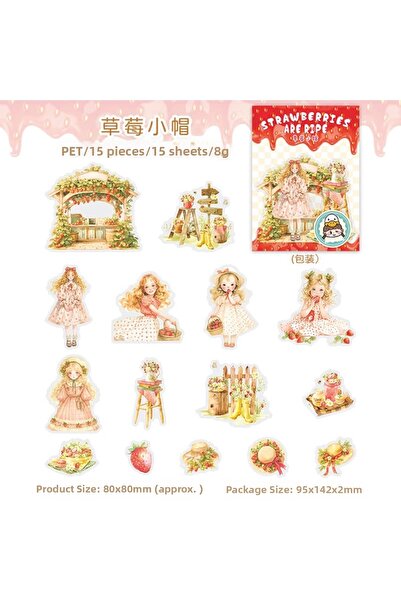 İthal P6-15 bucăți autocolante PET cu tematică căpșuni