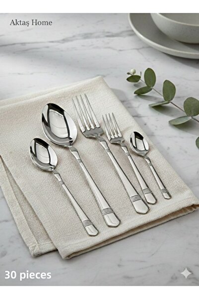 aktaş home طقم أدوات مائدة فاخر من الفولاذ المقاوم للصدأ 30 قطعة 18/10 304
