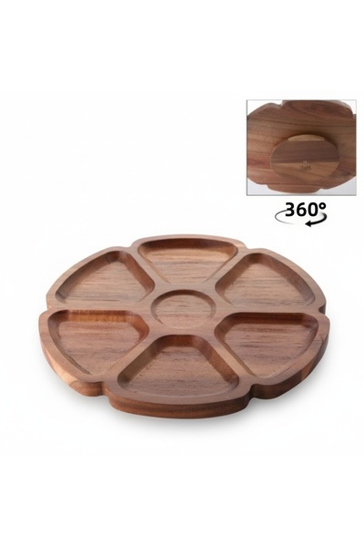 Solomungo طاولة تقديم دوارة من خشب الأكاسيا بـ 7 أقسام، 25 سم