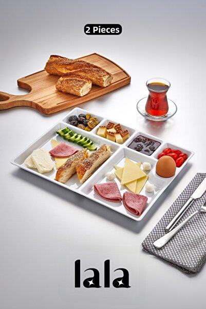 Lala Mutfak Breakfast Serving Plate with Compartments (Set of 2) – Durable an...