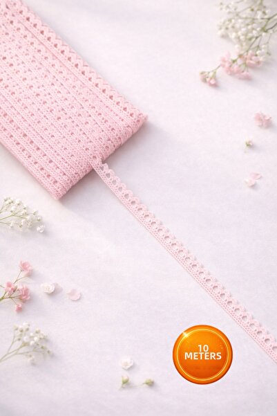 Ak Tuhafiye شريط كوباناكي وردي 10 متر قطن دانتيل - عرض 0.8 سم رقم:8383