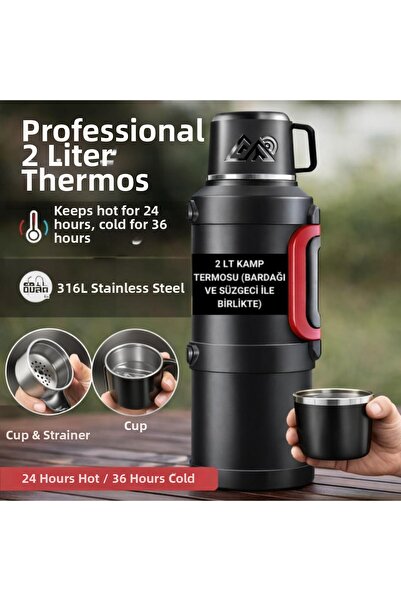 coofbe ترمس تخييم احترافي من الفولاذ المقاوم للصدأ سعة 68 أونصة، سعة 2 لتر، م...