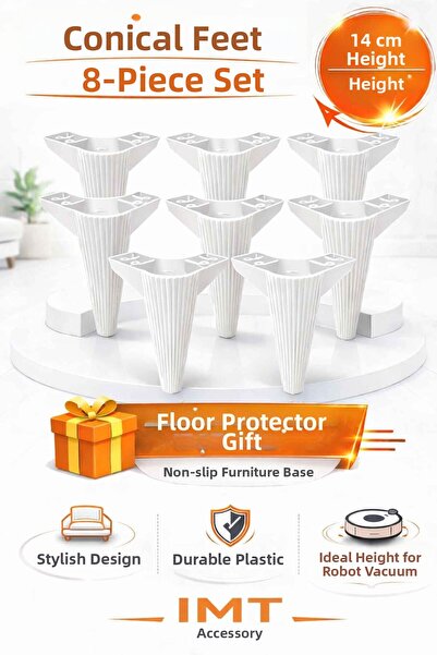 İMT AKSESUAR Conical 14 cm White Furniture Legs Compatible with Robot Vacuum ...