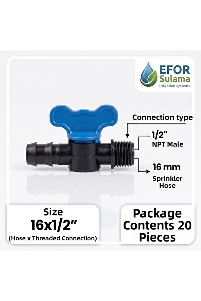 EFOR Sulama 16X1/2" External Threaded Drip Valve - 16 mm Hose and 1/2" Thread...