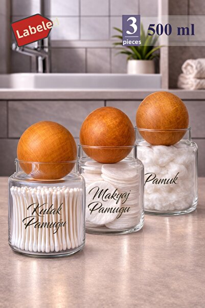 Mutfak Köşesi Pureglass 3-bucăți Borcan de sticlă de 500 ml cu capac din lemn...