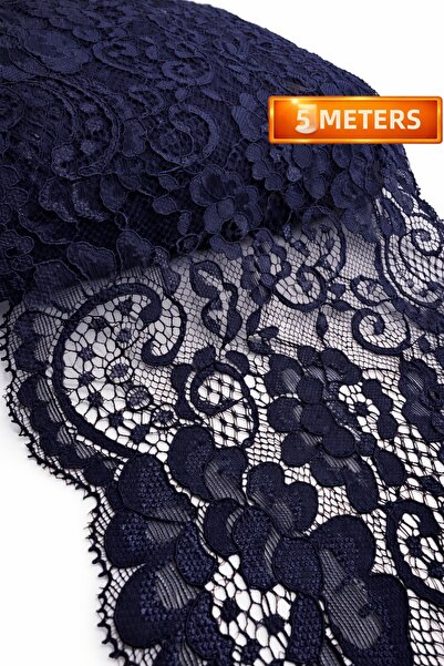 Ak Tuhafiye قماش قابل للتمدد دانتيل عرض مرن سم - أزرق داكن - 5 أمتار دانتيل قماش