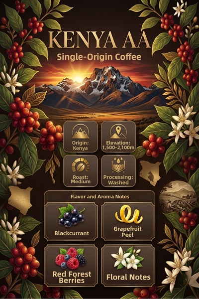 for coffee قهوة كينيا AA أحادية المصدر، متوافقة مع الفلتر والإسبريسو، حبوب قه...