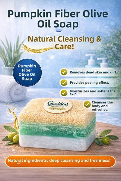 Güzeldost Pumpkin Fiber Olive Oil Soap – Purifying Care with Natural Exfoliat...
