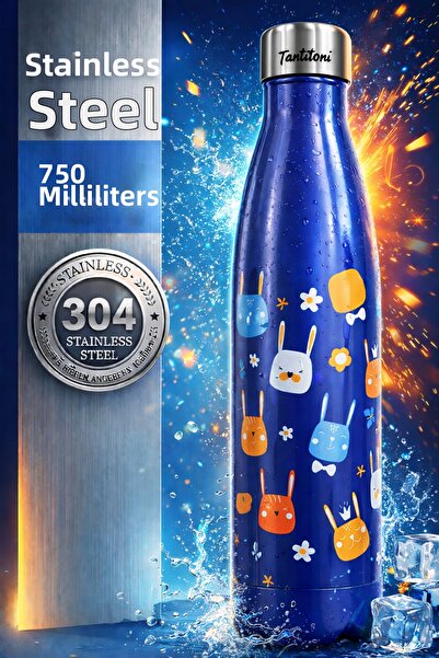 Tantitoni Happy Bunny Motivational Thermos 750 ml – Stainless Steel Navy Blue...