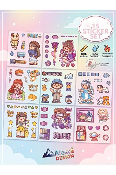 Alesta EP Design 15 φύλλα Anime Cute Transparent Ανθεκτικό στο νερό Sticker E...