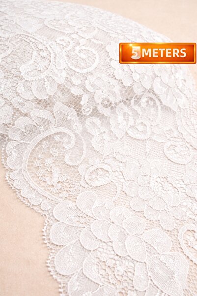 Ak Tuhafiye قماش قابل للتمدد دانتيل عرض مرن سم - أبيض - 5 أمتار دانتيل قماش