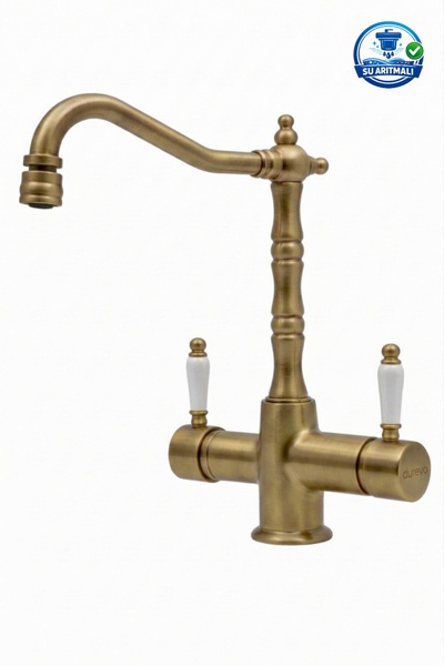 DUREVO صنبور مطبخ ريفي عتيق بتصميم زين - ميزة الرأس المتحرك - مقبض من البورسلين