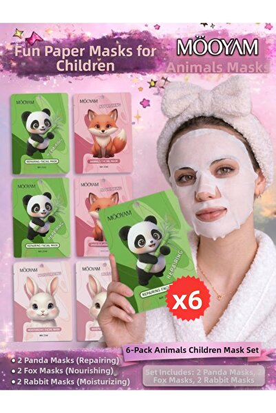 M00YAM الأكثر تفضيلاً! قناع على شكل حيوانات: أرنب، ثعلب، باندا، مجموعة من 6 أ...