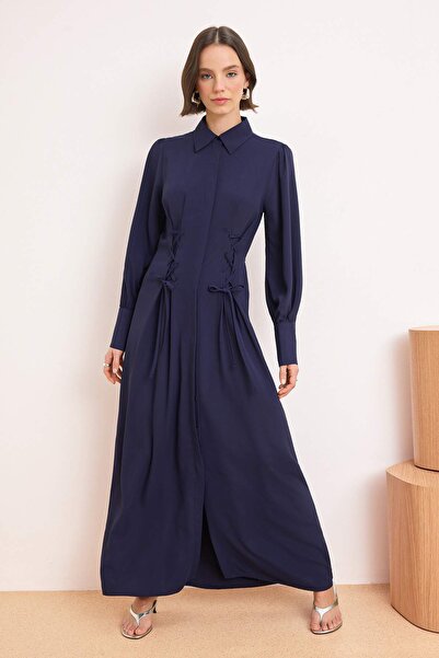 Trendyol Modest Navy Blue Unlined Plain Woven Jessica Hijab Dress Tctss26Eb00040