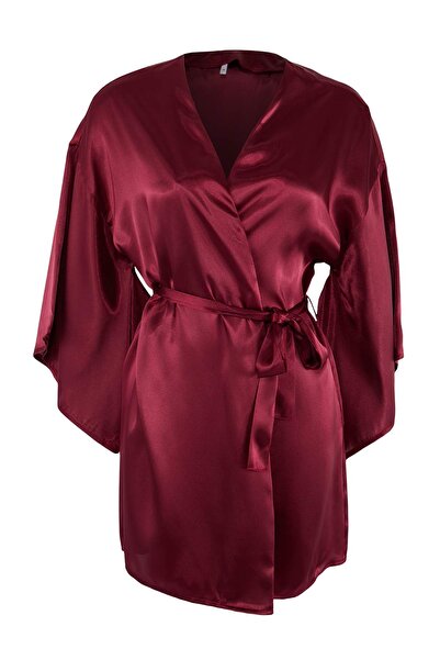 Trendyol Collection Burgundski 100% poliester jednobojni satenski ogrtač sa p...