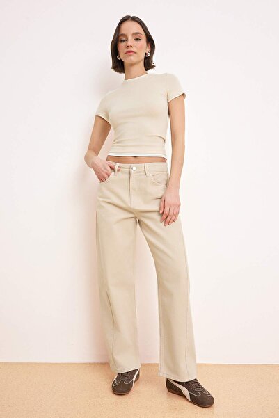 Trendyol Collection Mink farmerke visokog struka, širokog kroja, 100% pamuk, ...