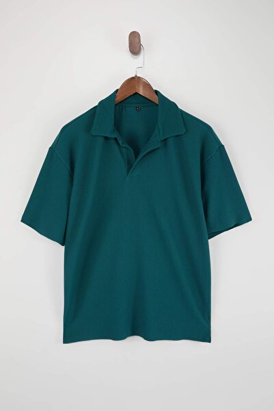 Trendyol Collection Πράσινο μπλουζάκι με φαρδιά γραμμή και γιακά πόλο TMNSS23...