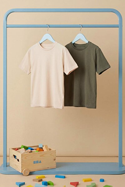 TRENDYOLKIDS Khaki-stone obična pletena majica TKDSS25TS00009