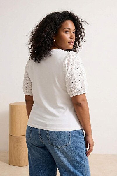 Trendyol Curve Bluză ecru din țesătură moale cu volane pe mâneci bumbac 100% ...