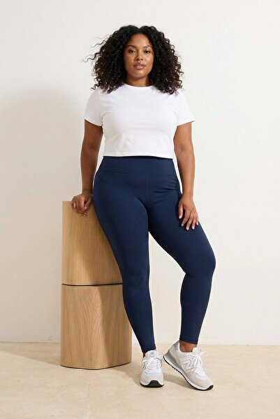 Trendyol Curve Indigo visokog struka, pleteni leggins od scuba tkanine sa fli...