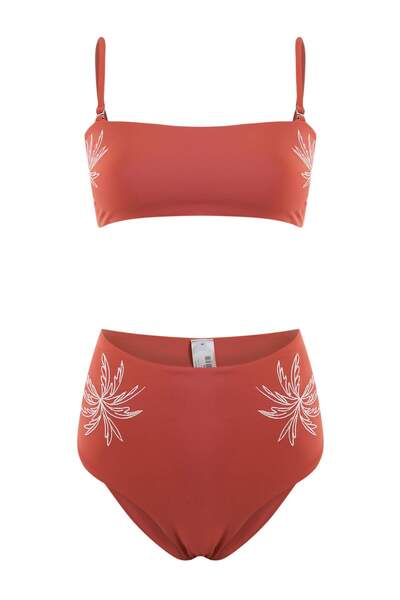 Trendyol Collection Kiremit Trägerloses, besticktes, hochtailliertes Hipster-...