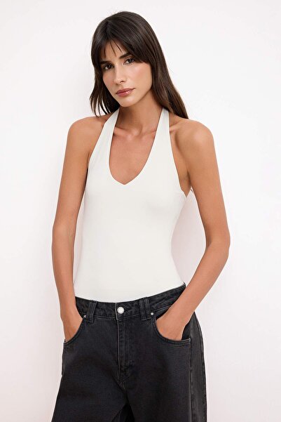 Trendyol Collection Stone Body-Fitting Pool Collar Sleeveless Backless Snap F...