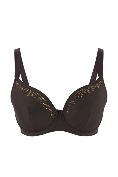 Trendyol Curve Brown Gold Stone Printed Covered Plus Size Bra Tbbss26Cw00001