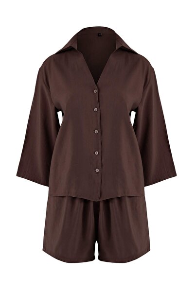 Trendyol Collection Καφέ πουκάμισο Modal Σορτς υφαντό κάτω μέρος - Σετ επάνω ...