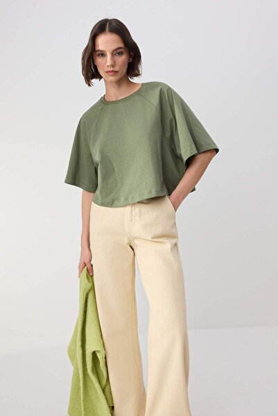 Trendyol Collection Wardrobe Essentials-Haki Boxy/Relaxed Fit Kurzarm-Crop-T-...