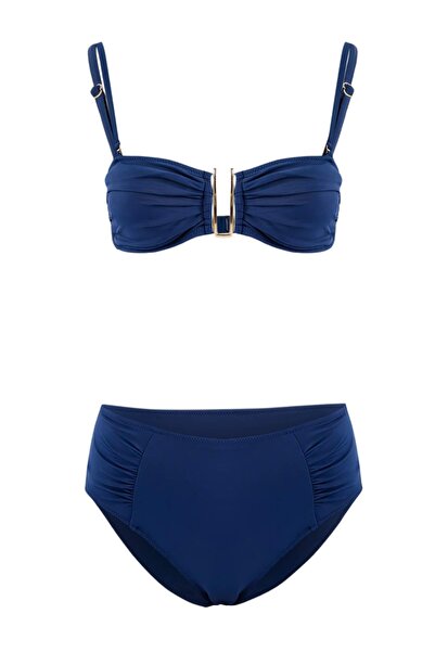 Trendyol Collection Dunkelblaues, trägerloses, mit Accessoires verziertes Bik...