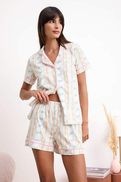 Trendyol Collection Multi Color %100 Cotton Lu Floral and Ribbon Patterned Pi...