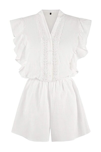 ترينديول كوليكشن بيضاء منسوج مطرّز قطع هاكيم ياكا سوبر ميني 100% قطن بذلة شاط...