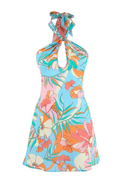 Trendyol Collection Με φλοράλ μοτίβο Υφαντό λαιμόκοψη halter Εξαιρετικά μίνι ...