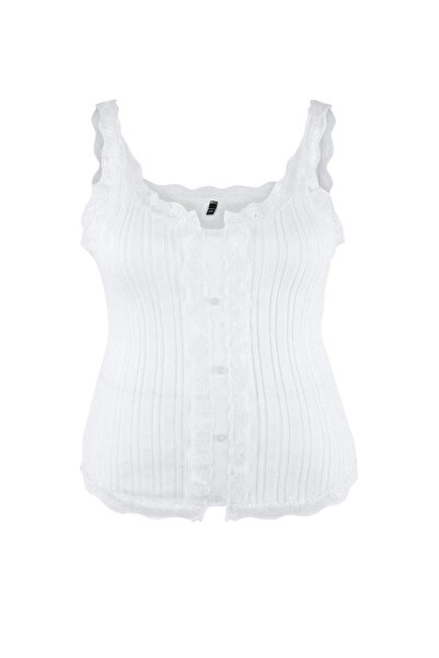 Trendyol Curve Ecru Čipka Detaljna Rebrasto letnja pletena bluza TBBSS26AF00111