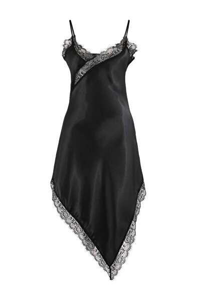 Trendyol Collection Schwarzes Satin-Nachthemd THMSS26GC00008