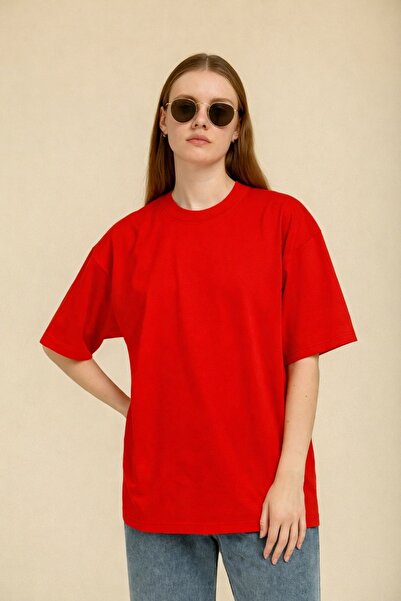 Le Touche Βασικό γυναικείο μπλουζάκι κανονικής εφαρμογής oversized Κόκκινο T-...