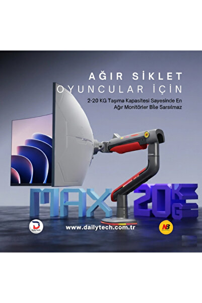 North Bayou NB F5-GR Gaming Monitör Kolu 32-60 inç RGB Işıklı 2-20 KG Yüksek Taşıma Kapasiteli Profesyonel Monit