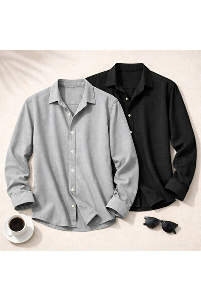 OTAKU طقم قمصان رجالي من قماش ايروبين بأكمام طويلة مكون من قطعتين