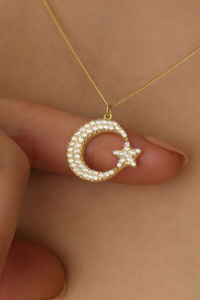 Nox Jewelry 14 Ayar Mikron Altın Kaplama Taşlı Ay Yıldız Kolye – Minimal Işıl...