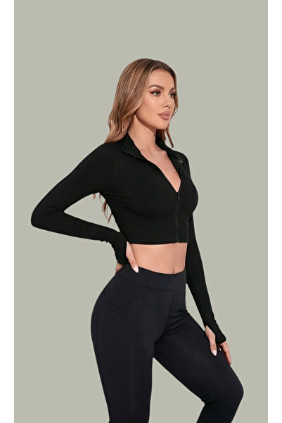 LC Waikiki Γυναικεία μπλούζα με μακριά μανίκια και φερμουάρ Κοντό Top