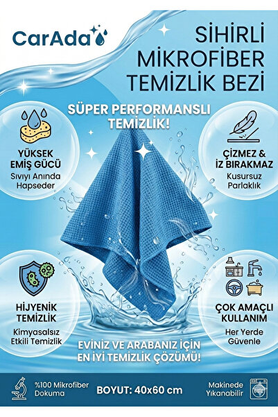 CarAda ®40X60cm Sihirli Mikrofiber Temizlik Bez,  Cam Ayna Temizlik Bezi Parl...