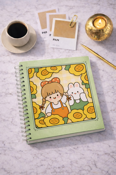 matheon 17X17 cm Square Spiral Notebook Floral Green Cover |   Cute Cartoon N...