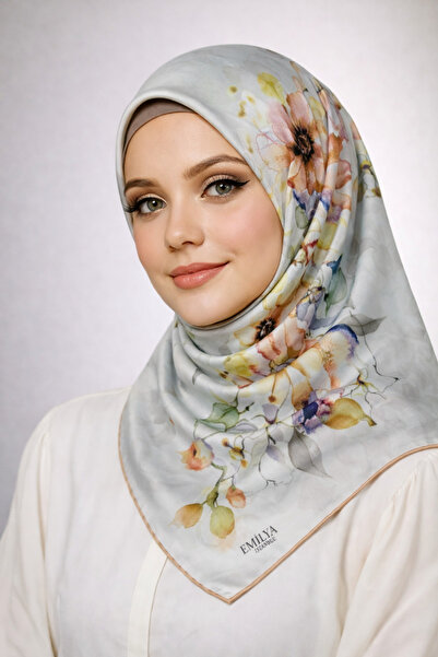 mim eşarp Κασκόλ Emilya Rayon με λουλούδια 90x90 εκ